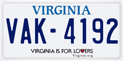 VA license plate VAK4192