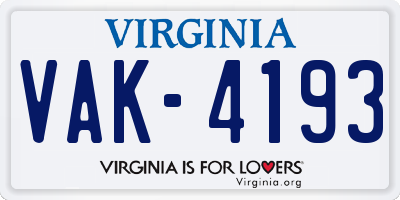VA license plate VAK4193