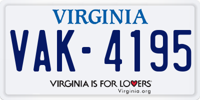 VA license plate VAK4195