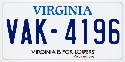 VA license plate VAK4196
