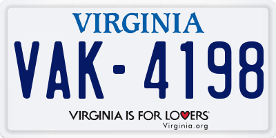 VA license plate VAK4198