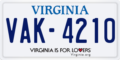VA license plate VAK4210