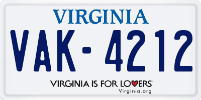 VA license plate VAK4212