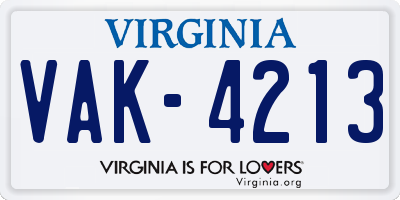 VA license plate VAK4213