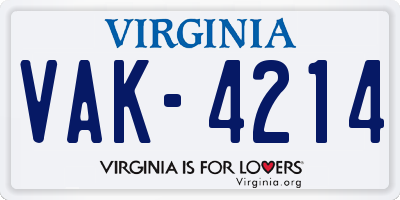 VA license plate VAK4214
