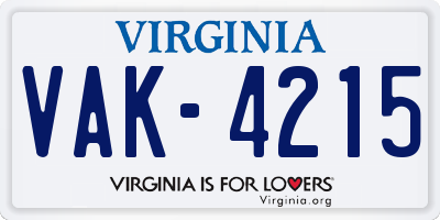 VA license plate VAK4215