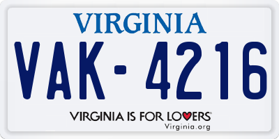 VA license plate VAK4216