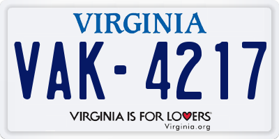 VA license plate VAK4217