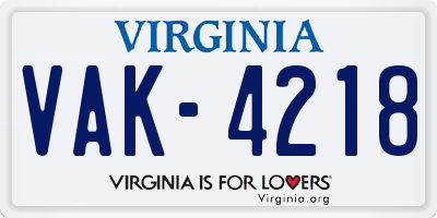 VA license plate VAK4218