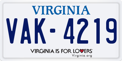 VA license plate VAK4219
