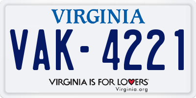 VA license plate VAK4221