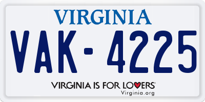 VA license plate VAK4225