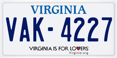 VA license plate VAK4227