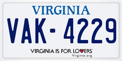VA license plate VAK4229