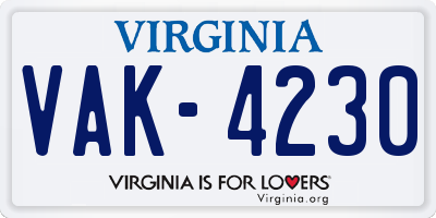 VA license plate VAK4230