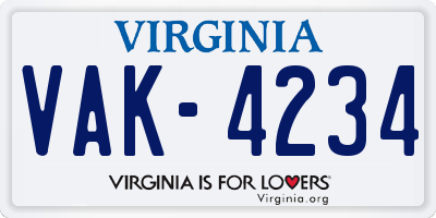 VA license plate VAK4234