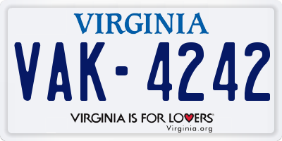 VA license plate VAK4242