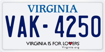 VA license plate VAK4250
