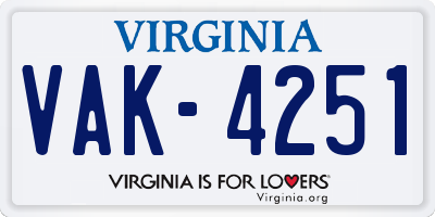 VA license plate VAK4251