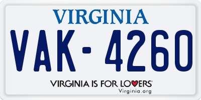 VA license plate VAK4260