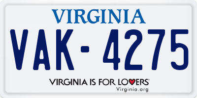 VA license plate VAK4275