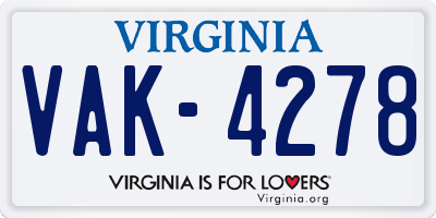 VA license plate VAK4278