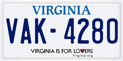 VA license plate VAK4280