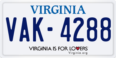 VA license plate VAK4288