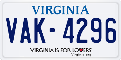 VA license plate VAK4296