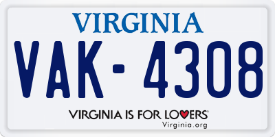 VA license plate VAK4308