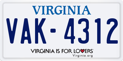 VA license plate VAK4312