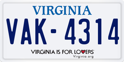 VA license plate VAK4314