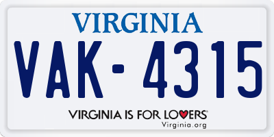 VA license plate VAK4315