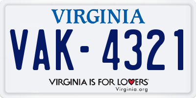 VA license plate VAK4321