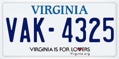 VA license plate VAK4325