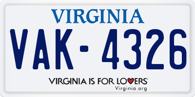 VA license plate VAK4326