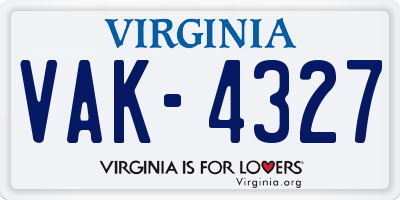 VA license plate VAK4327