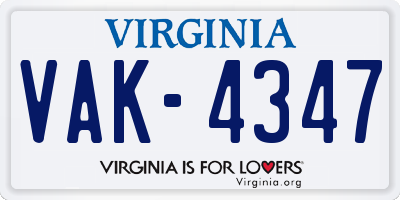 VA license plate VAK4347