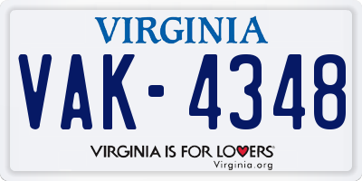 VA license plate VAK4348