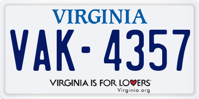 VA license plate VAK4357