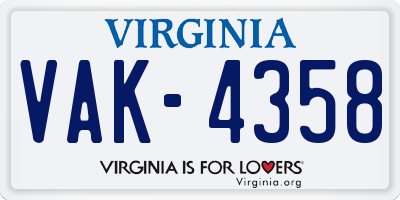 VA license plate VAK4358