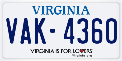 VA license plate VAK4360