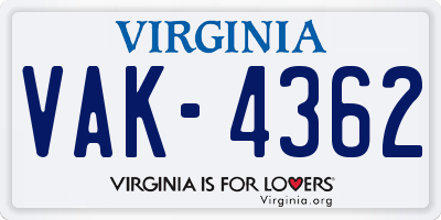 VA license plate VAK4362
