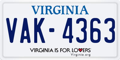 VA license plate VAK4363