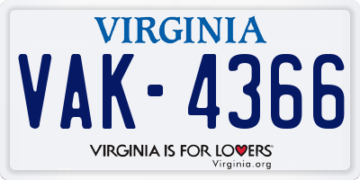 VA license plate VAK4366