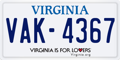 VA license plate VAK4367