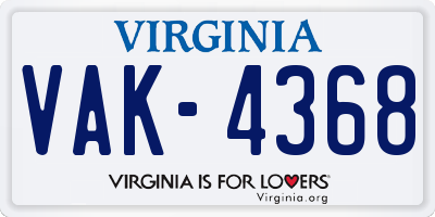 VA license plate VAK4368