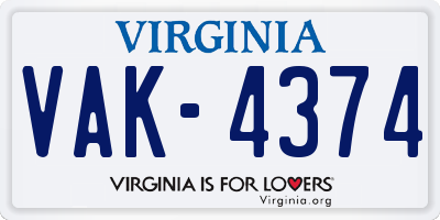VA license plate VAK4374
