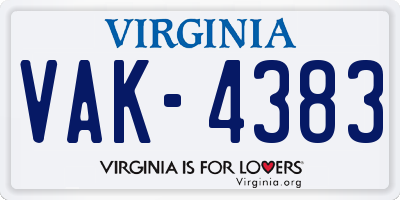 VA license plate VAK4383