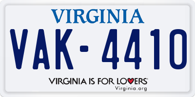 VA license plate VAK4410